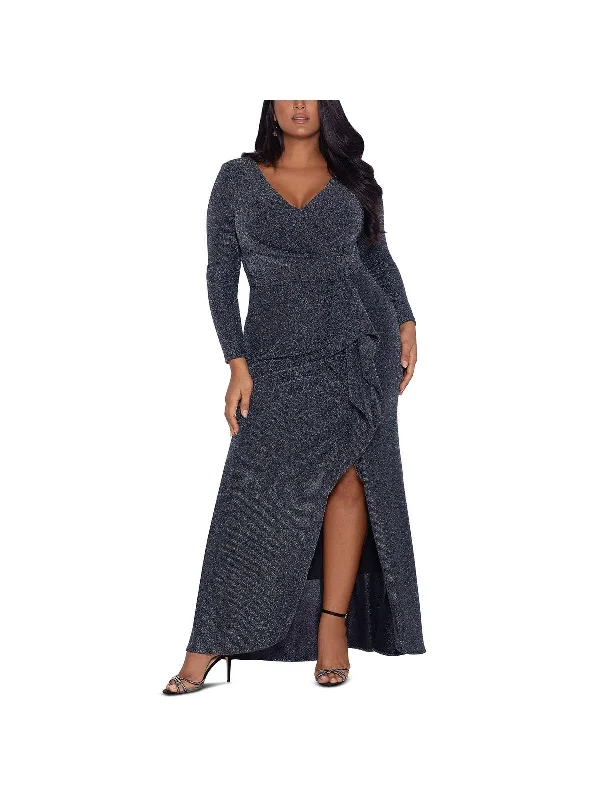 Mini Bodycon Party Dress for Bold Night Out -Plus Womens Metallic Ruffled Evening Dress Mini Bodycon Party Dress for Bold Night Out -Plus Womens Metallic Ruffled Evening Dress