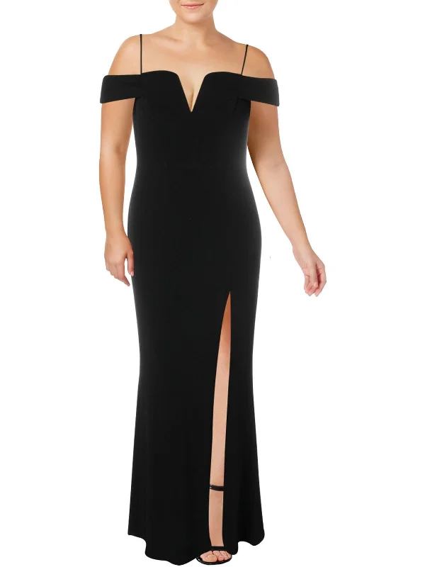 Ruffled Hem Party Dress for Cute Look -Plus Womens Off-The-Shoulder V-Neck Evening Dress