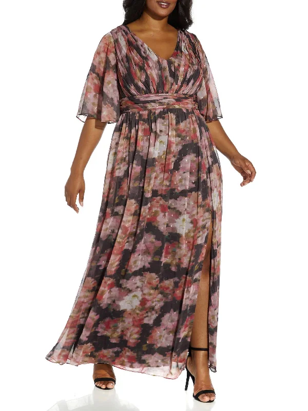 Tulle Party Dress for Princess Look -Plus Womens Printed Draped Evening Dress