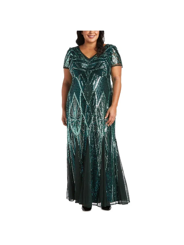 All-Black Party Dress for Versatile Style -Plus Womens Sequined Full-Length Evening Dress