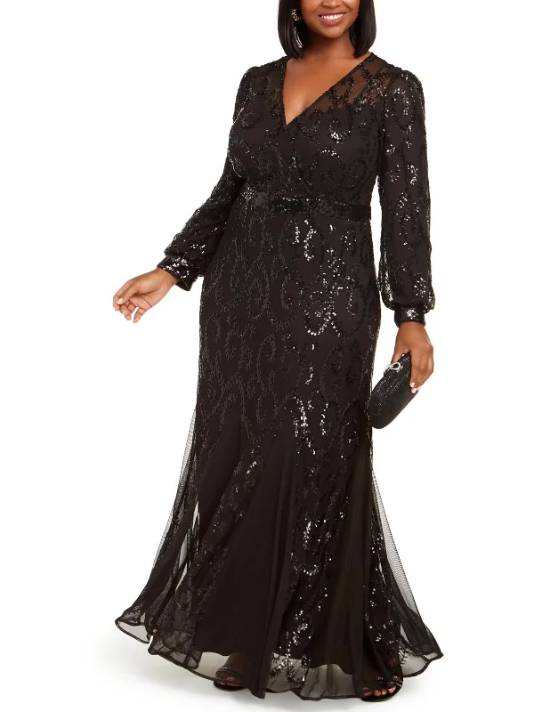 High-Low Hem Party Dress for Unique Style -Plus Womens Sequined Mesh Evening Dress