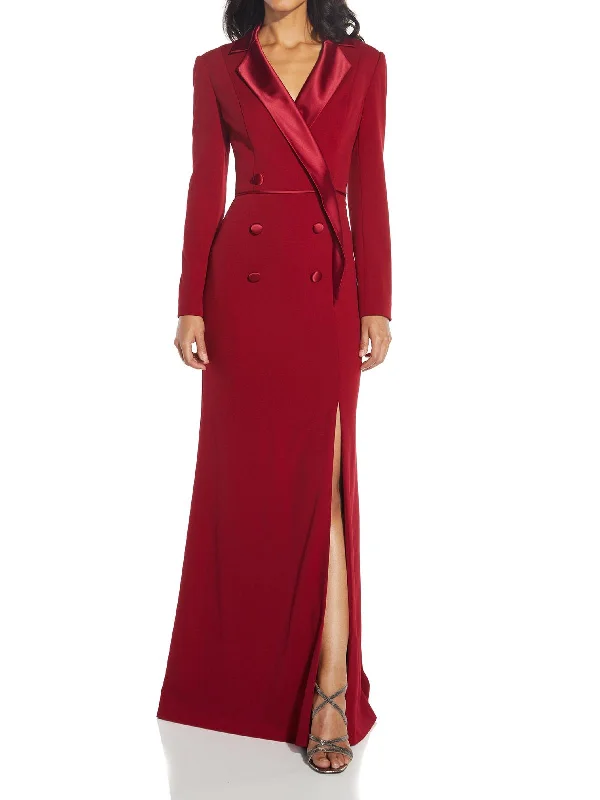Bow Detail Party Dress for Sweet Vibe -Plus Womens Silk Lapel Maxi Evening Dress