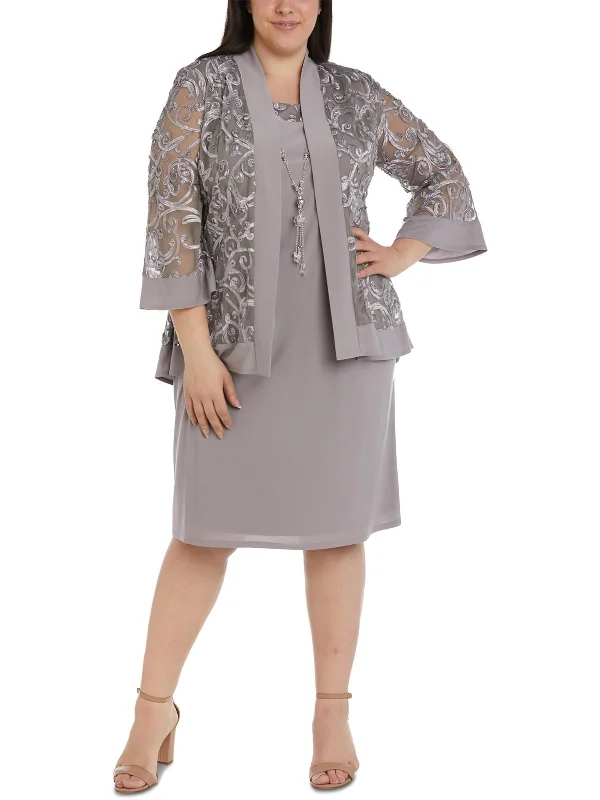 Lacy Party Dress for Soft, Feminine Style -Plus Womens Soutache Formal Dress Suit