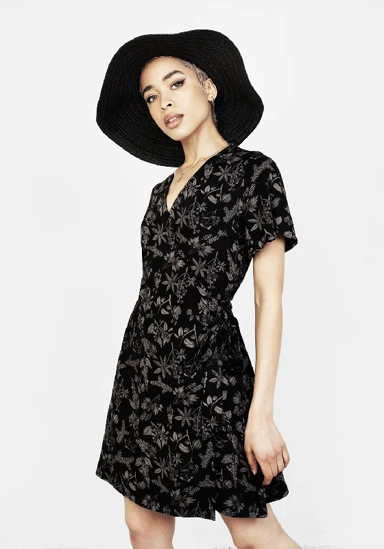 Women's Boho Chic Mini Dress-Poisonous Plants Wrap Mini Dress