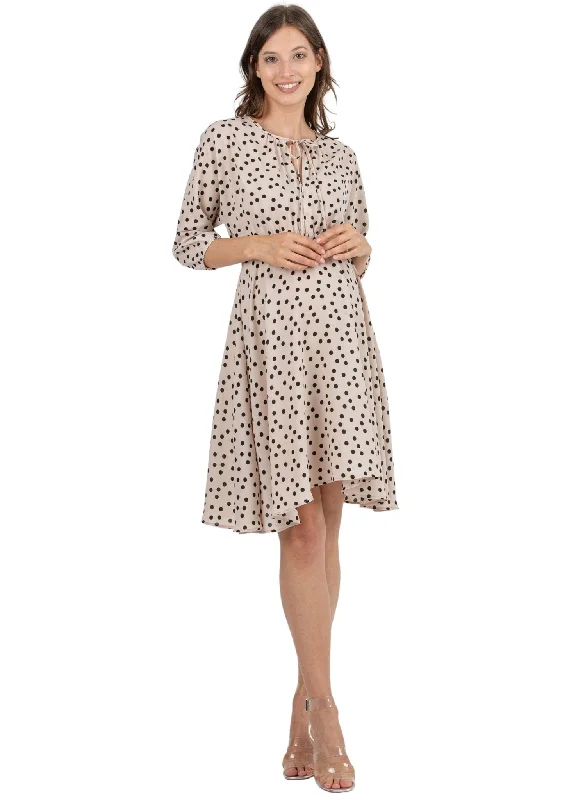 Maternity Dresses with Side Ruching -Polka Dot Maternity & Nursing Dress in Crepe - Off White Maternity Dresses with Side Ruching -Polka Dot Maternity & Nursing Dress in Crepe - Off White