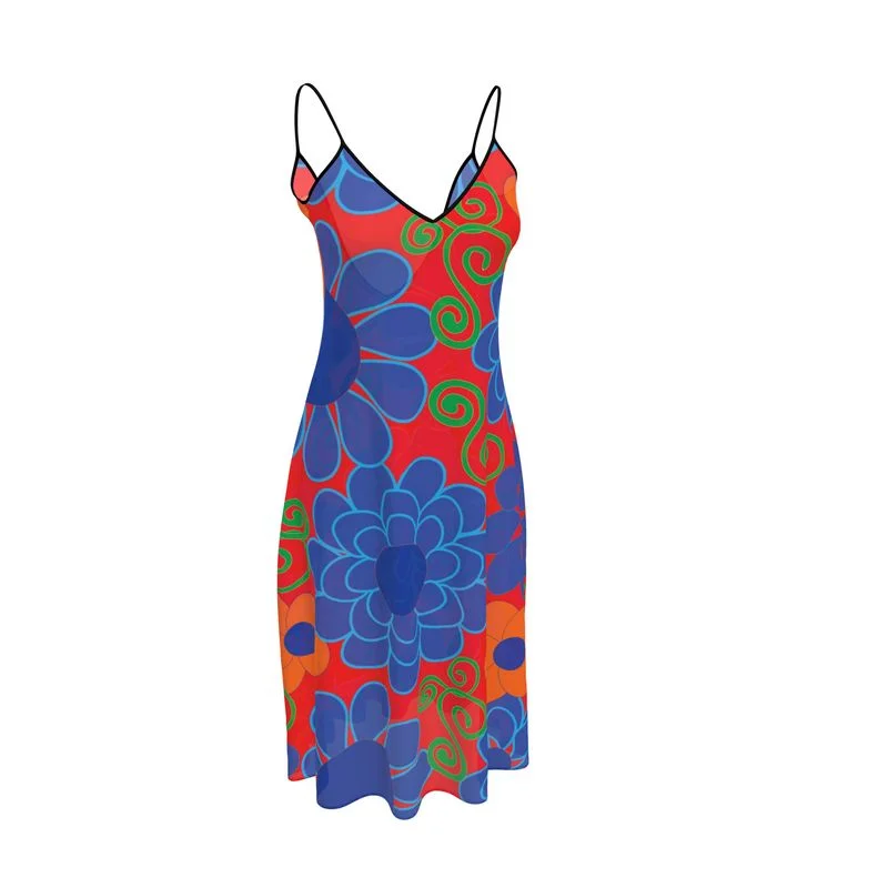 Luxury Slip Dress -Slip Dress with Deep V-neck -Popin' Buds Red and Navy Camisole Dress, Slip Dress, Chemise