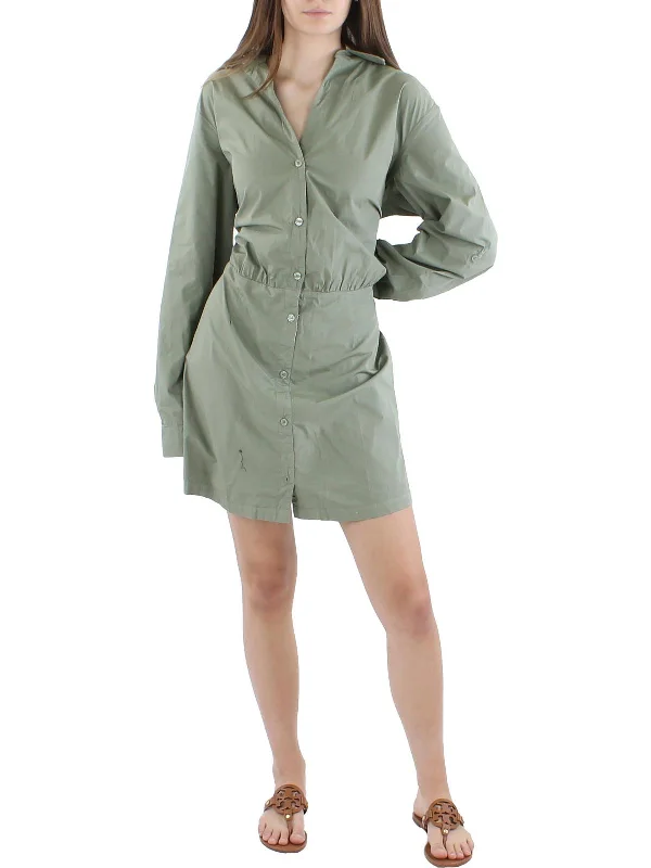Casual Cotton Shirt Dress-Poplin Womens Collared Midi Shirtdress