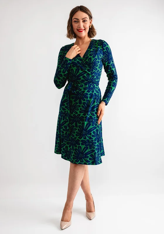 Wrap Dress with Belted Waist -Simple Wrap Dress -Pretty Vacant Robin Floral Wrap Dress, Green and Navy Wrap Dress with Belted Waist -Simple Wrap Dress -Pretty Vacant Robin Floral Wrap Dress, Green and Navy
