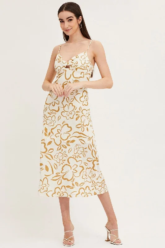 Satin Red Slip Dress for Formal -Women's Off-shoulder Silk Slip Dress -Print Linen Slip Midi Dress