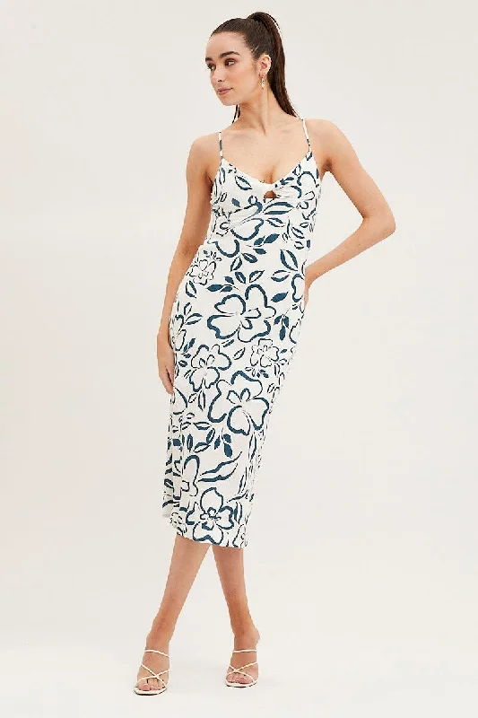 Casual Velvet Slip Dress -Slip Dress with Wraparound Design -Print Linen Slip Midi Dress
