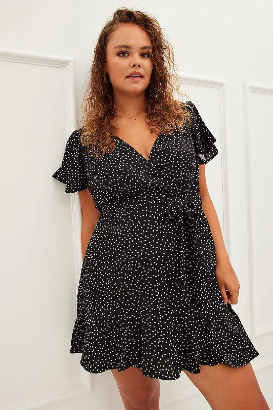 Wrap Dress with Flowing Fabric -Wrap Dress with Stretch Fabric -Print Short Sleeve Wrap Front Frill Skater Dress Wrap Dress with Flowing Fabric -Wrap Dress with Stretch Fabric -Print Short Sleeve Wrap Front Frill Skater Dress