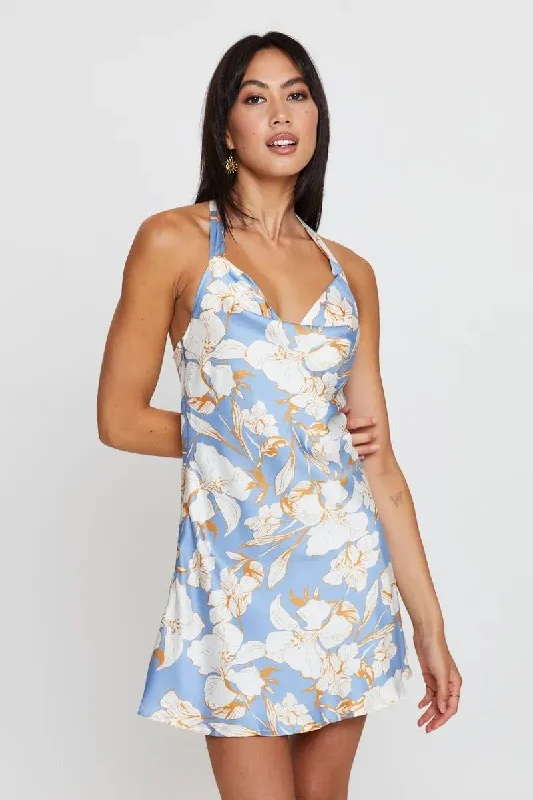 Stylish Satin Slip Dress for Brunch -Casual Red Satin Slip Dress for Casual Day -Print Slip Dress Evening Halter Neck Satin
