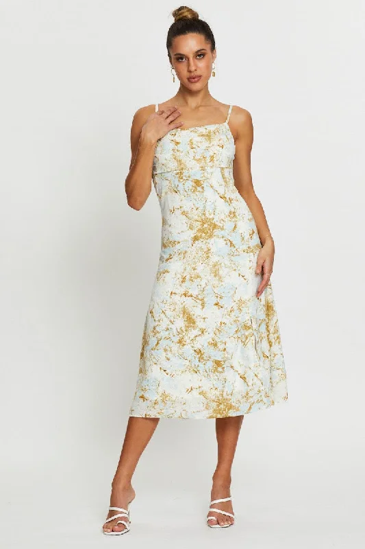 Vintage Satin Slip Dress for Bridal Shower -Black Slip Dress -Print Slip Dress Midi