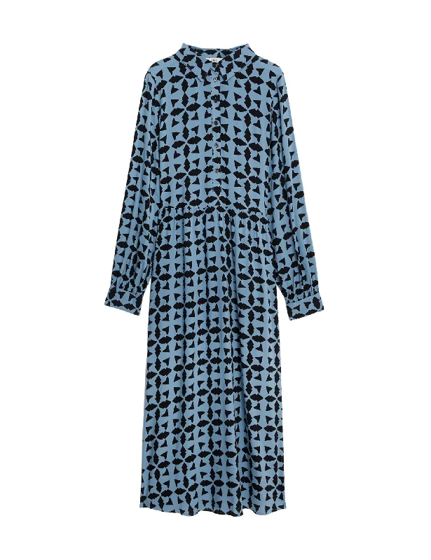Stretchable Shirt Dress-Printed Button Front Midi Shirt Dress
