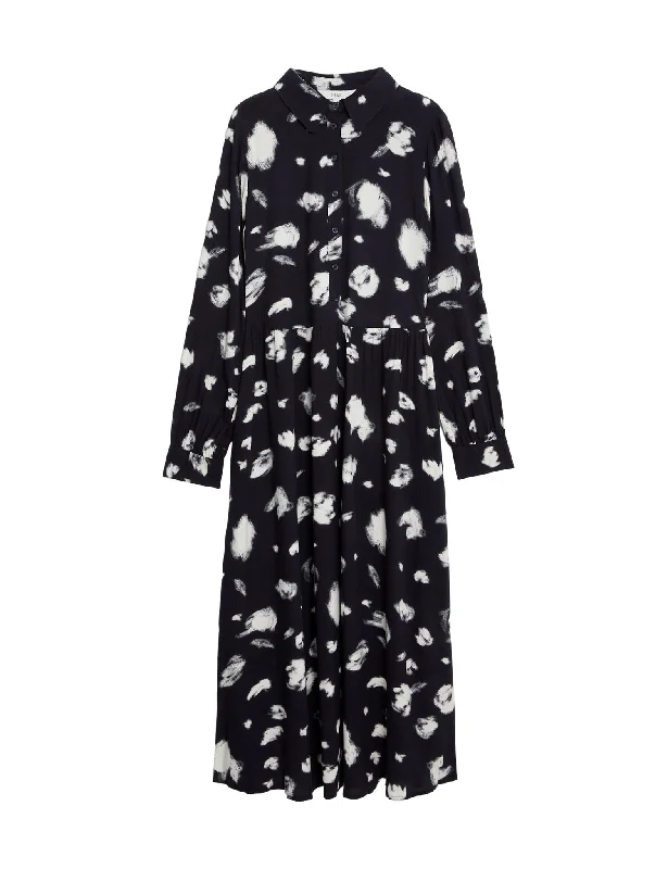 Cozy Long Shirt Dress-Printed Button Front Midi Shirt Dress