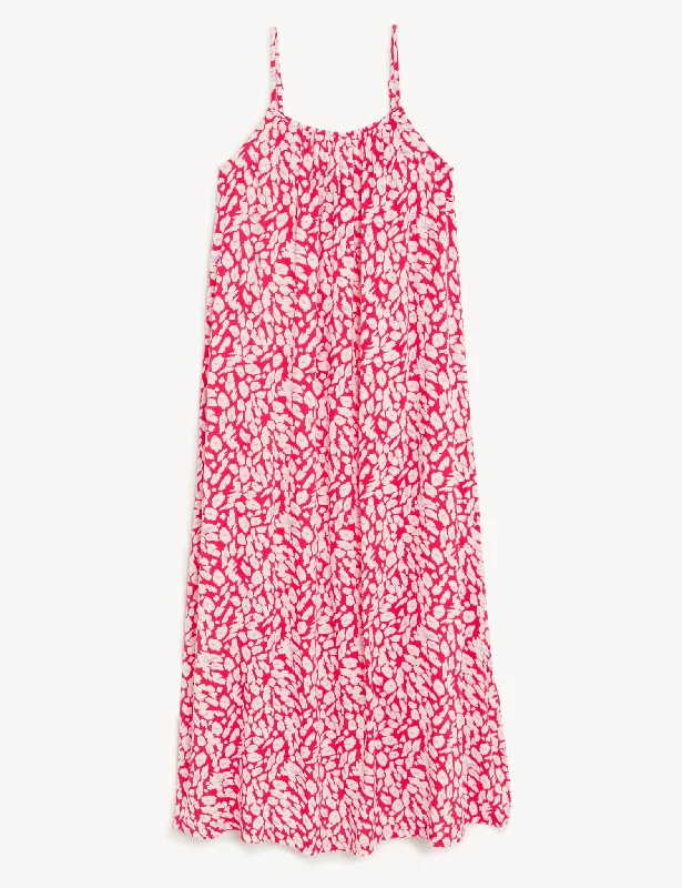 Slip Dress with Low Back -Slip Dress with Satin and Lace Details -Printed Square Neck Midi Slip Dress
