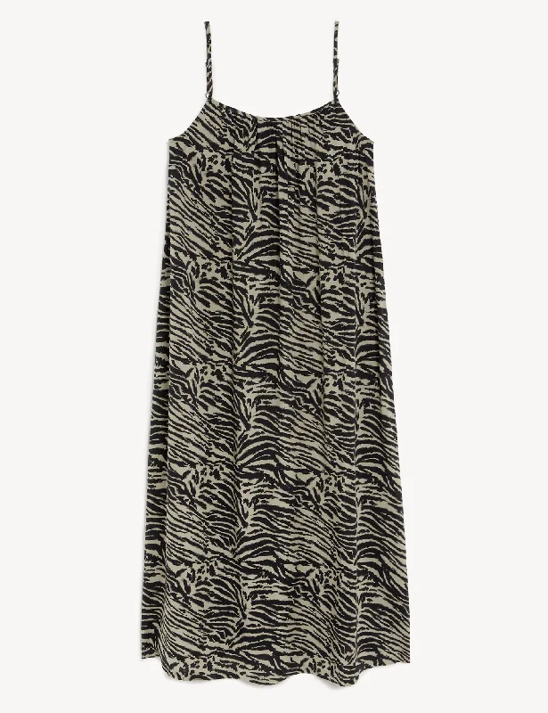 Satin Blue Slip Dress for Party -Satin Green Slip Dress for Casual Wear -Printed Square Neck Midi Slip Dress