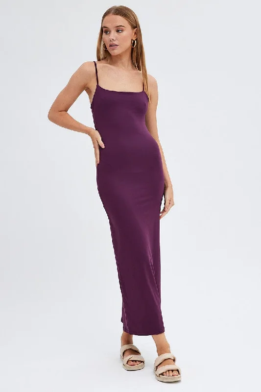 Bodycon Dress with Mesh Panel -Purple Supersoft Bodycon Maxi Dress