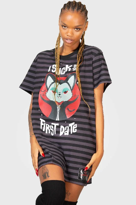 Comfortable V-neck Shirt Dress-Purrrfect Pairing T-Shirt Dress