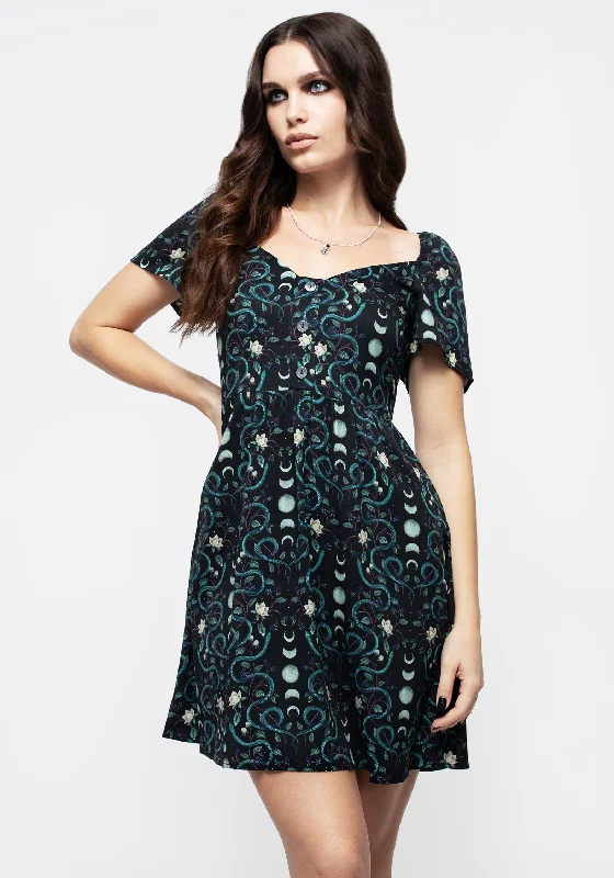 Women's Pink Floral Mini Dress-Pythia Print Button Front Mini Dress