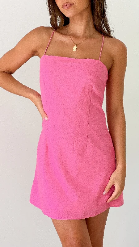 Women's Long Sleeve A-line Mini Dress-Quinn Mini Dress - Hot Pink
