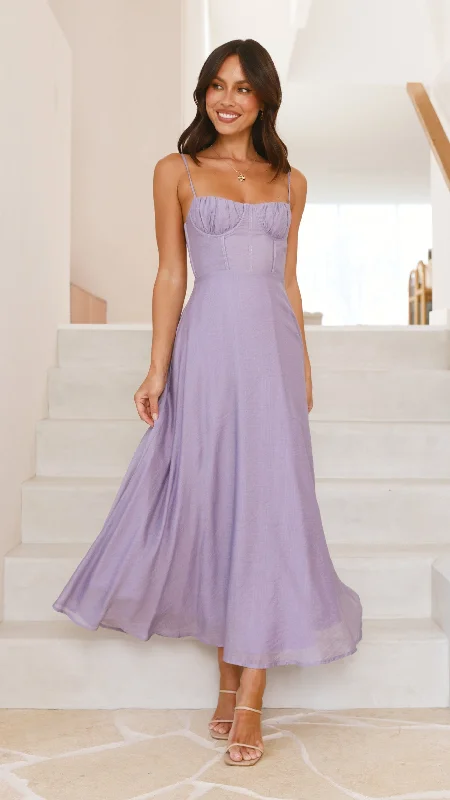 Women's Fitted Floral Maxi Dress-Rahima Maxi Dress - Lilac