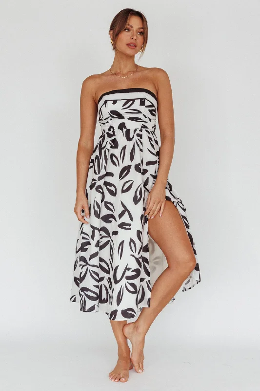 Women's Elegant Maxi Dress-Randi Tie-Back Maxi Dress Leaf Print Beige