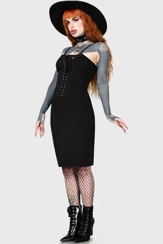Satin Black Dress Slip -Satin Slip Dress with Beaded Strap -Reaping Hour Slip Dress - Resurrect