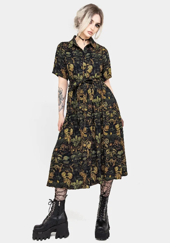 Dark Blue Shirt Dress-Rebirth Midi Shirt Dress