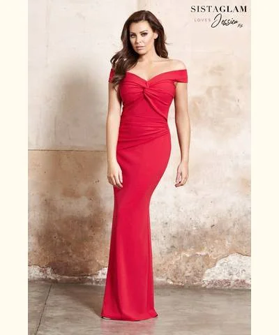 Women's Adjustable Strap Maxi Dress-Red Bardot Maxi Dress