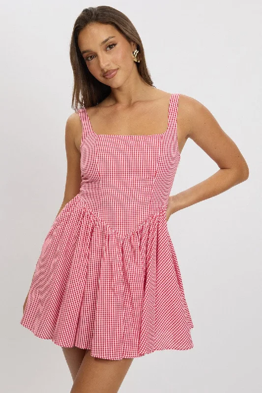 Striped Flare Dress -Red Check Fit And Flare Dress Mini