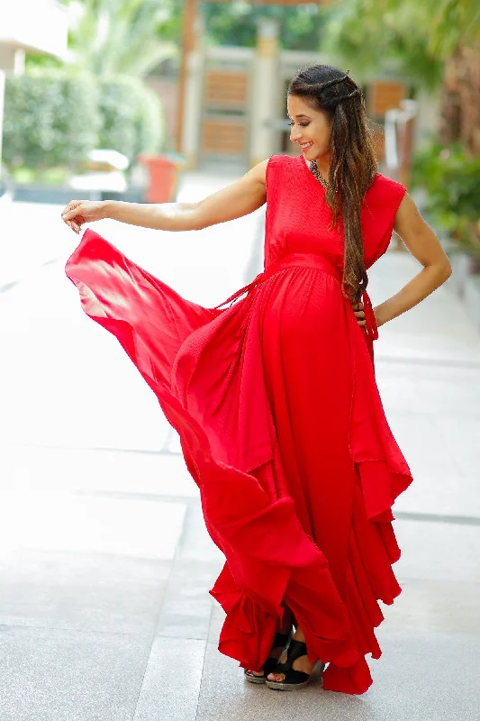 Stylish Maternity Dresses for Everyday Wear -Red Luxe Maternity Sleeveless Flow Dress Stylish Maternity Dresses for Everyday Wear -Red Luxe Maternity Sleeveless Flow Dress