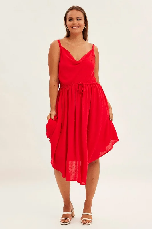 Backless Tulle Party Dress for Chic Look -Red Party Dress Strappy V Hem Crinkle Dobby Viscose