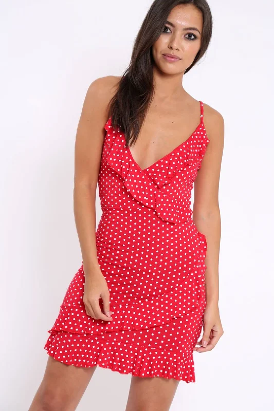 Wrap Dress with Lace Details -Wrap Dress for Cocktail Evening -Red Polka Dot Wrap Dress with Frills - Beth Wrap Dress with Lace Details -Wrap Dress for Cocktail Evening -Red Polka Dot Wrap Dress with Frills - Beth