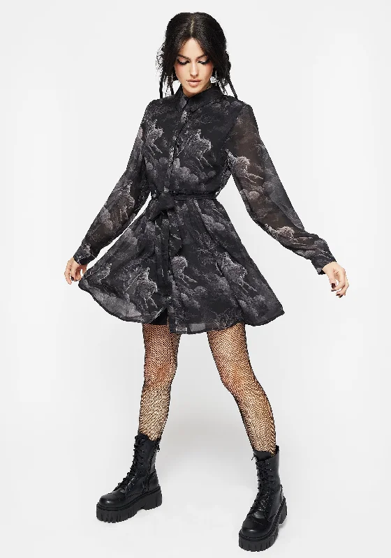 Simple Loose Shirt Dress-Revelation Chiffon Mini Shirt Dress