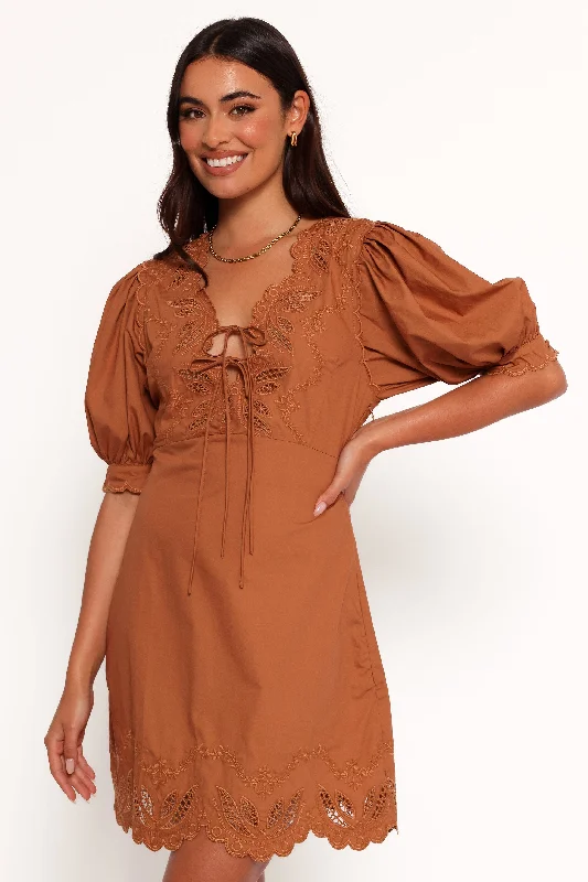 Women's Color-blocked Shift Mini Dress-Rhodes Mini Dress - Brown