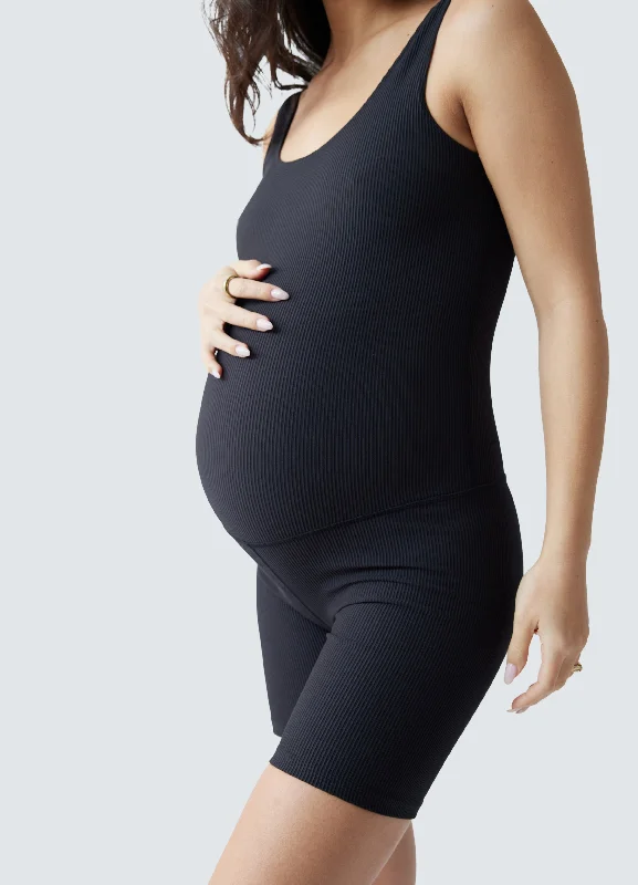 Simple Bodycon Dress -Rib Maternity Bike Short Bodysuit