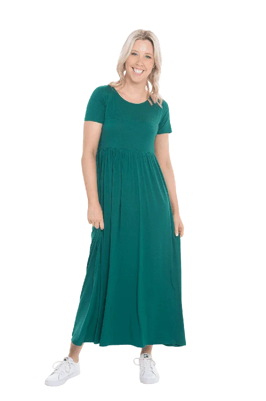 Women's Off-the-shoulder V-neck Maxi Dress-RILEY BREASTFEEDING MAXI DRESS GREEN - FINAL SALE