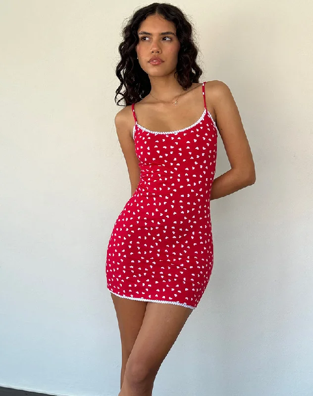 Women's Bodycon Dress for Christmas -Riniki Bodycon Mini Dress in Heart Red