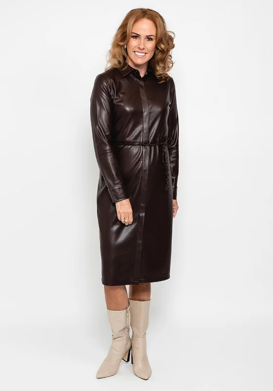 Stylish Cotton Shirt Dress-Rino & Pelle Stacey Faux Leather Shirt Dress, Dark Oak