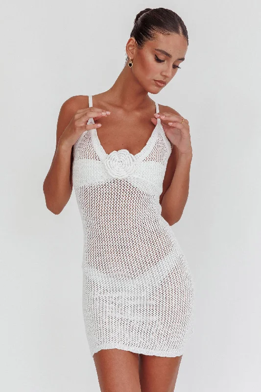 Women's Sheer Mesh Sleeve Mini Dress-Risk Taker Knit Mini Dress Off White