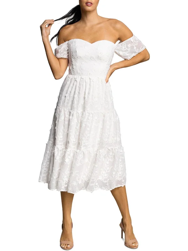 Modern Off-Shoulder Party Dress for Trendy Women -River Womens Lace Midi Cocktail and Party Dress