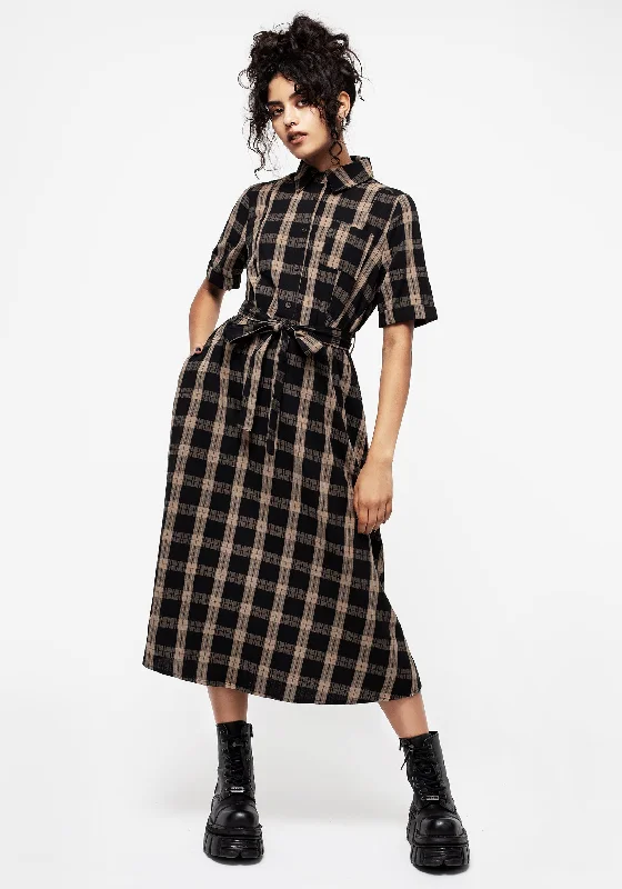 Wraparound Shirt Dress-Rogue Check Cotton Midi Shirt Dress