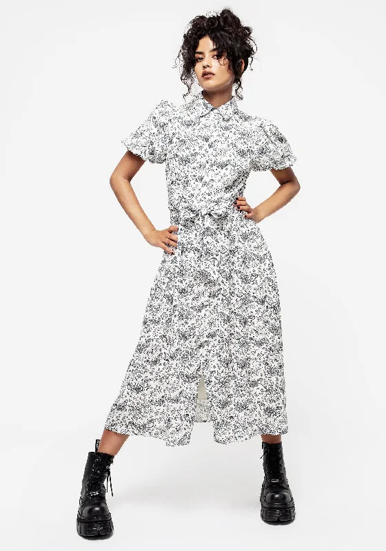 Casual Printed Shirt Dress-Rosamoth Chiffon Midi Shirt Dress - White