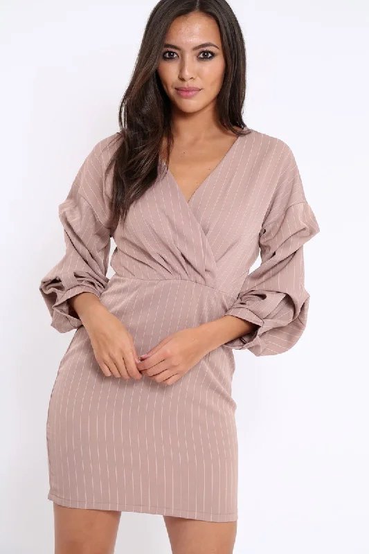 Denim Wrap Dress for Casual Look -Wrap Dress with Side Zipper -Rose Striped Wrap Front Dress - Chelsea Denim Wrap Dress for Casual Look -Wrap Dress with Side Zipper -Rose Striped Wrap Front Dress - Chelsea