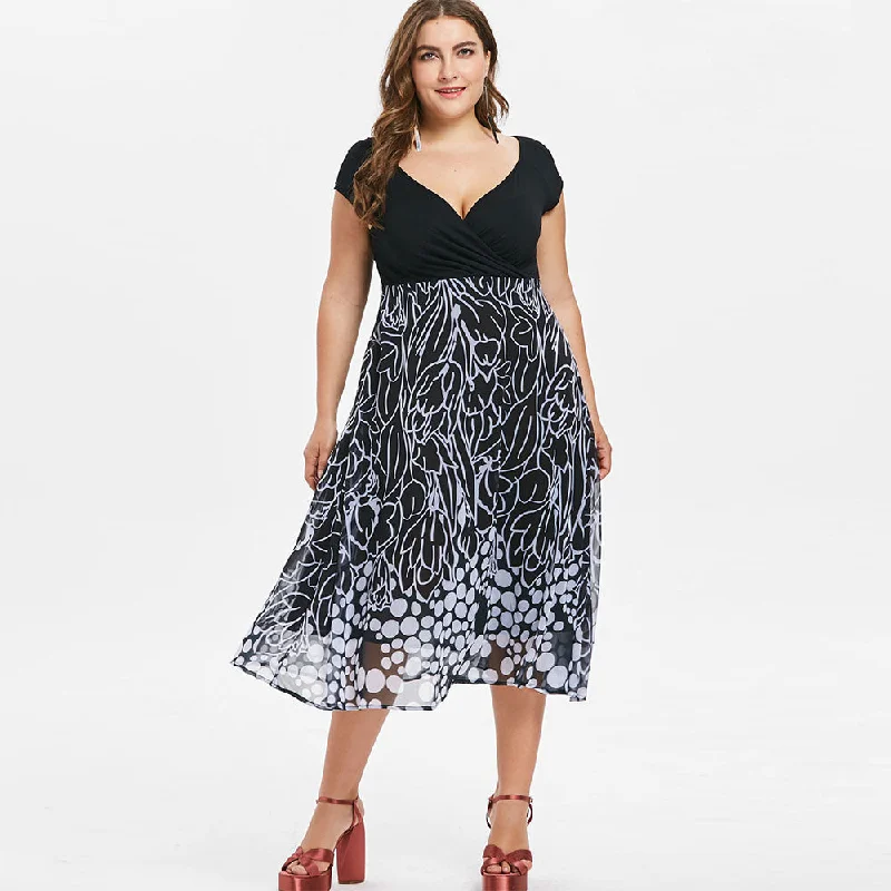 Women's Bodycon Dress with Sequin Detail -Plus Size Women Dress Plus Size A Line Printed Surplice Dress Summer vestidos Bodycon Casual V-Neck maxi dress 2019