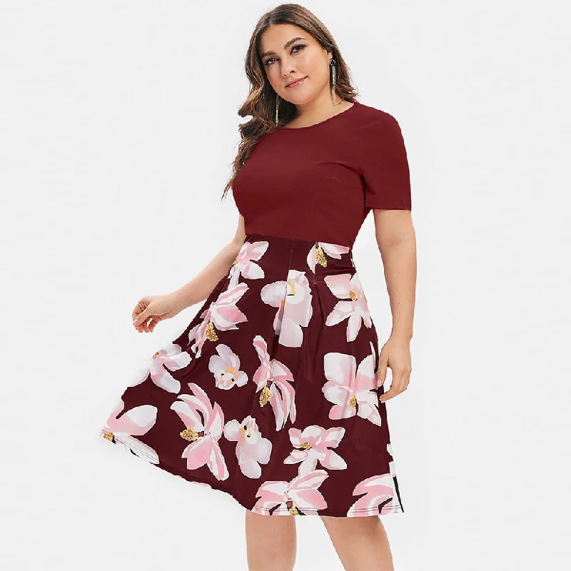 White and Gold Bodycon Dress -Plus Size Women Flower Print A Line Dress Short Sleeves Sexy O-Neck Bodycon Party Dress Summer Big Size Vestidos 5XL
