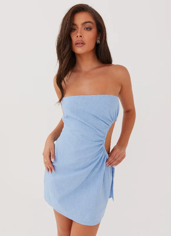 Women's Sporty Mini Dress-Rosella Linen Mini Dress - Blue