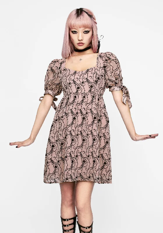 Women's Boho Strapless Mini Dress-Rosethorn Babydoll Mini Dress
