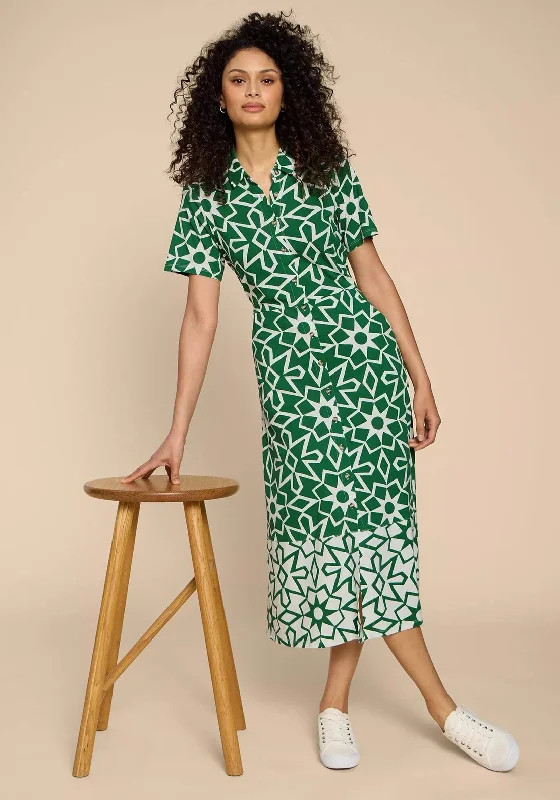 Plain Shirt Dress for Women-White Stuff Rua Jersey Print Midi Shirt Dress, Green